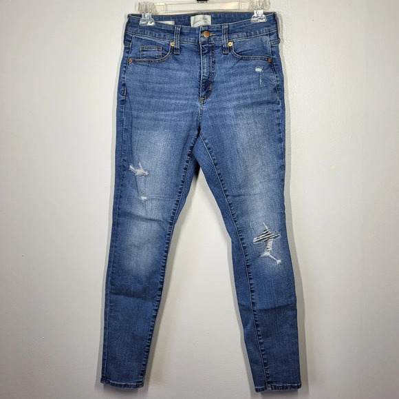 Universal Thread Distressed High Rise Skinny Jeans Medium Wash Blue Denim Size 4 - Picture 1 of 12